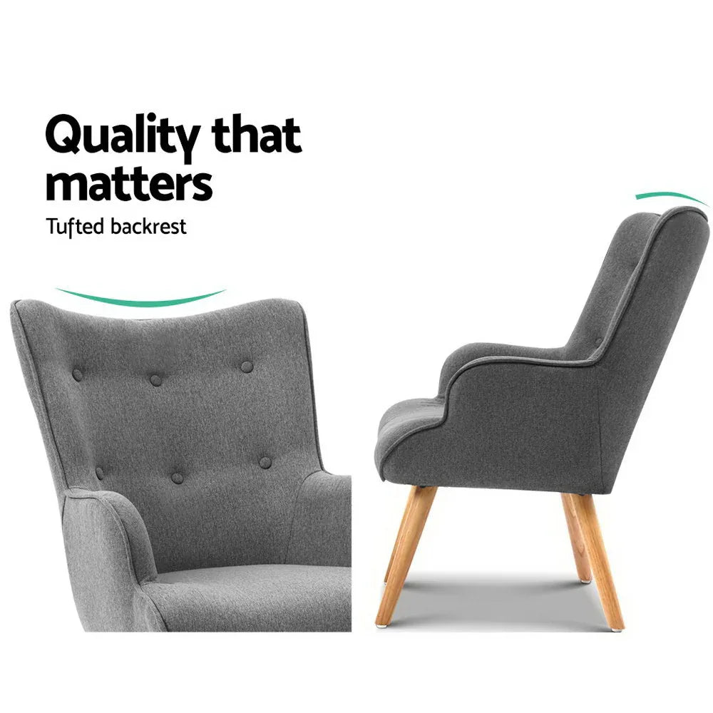 Artiss Armchair Set with Ottoman Grey Lansar - Mekamart Australia
