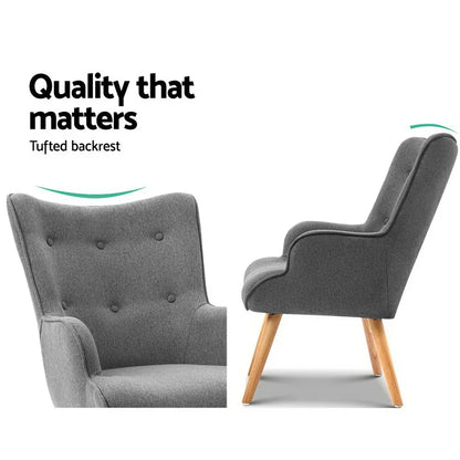 Artiss Armchair Set with Ottoman Grey Lansar - Mekamart Australia