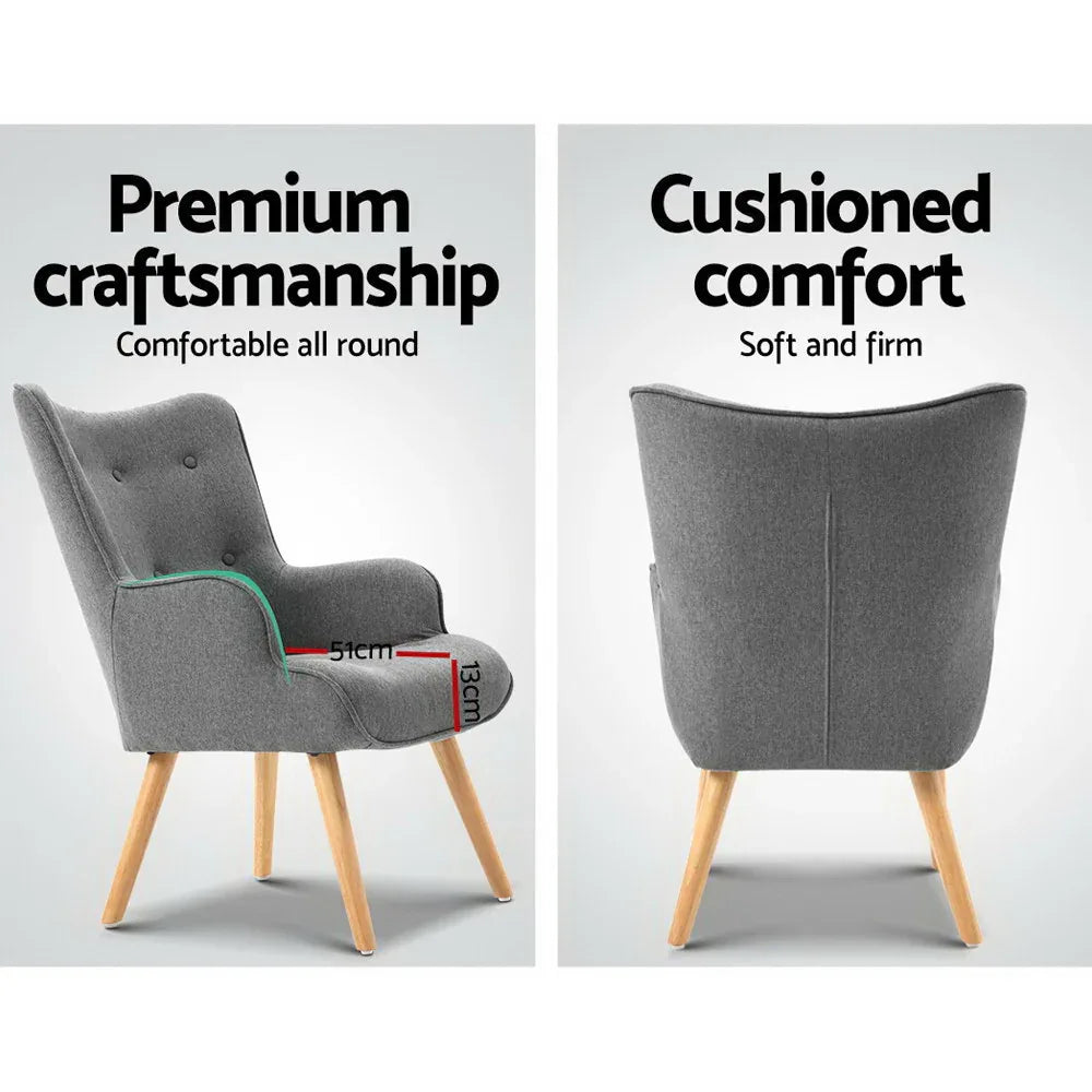 Artiss Armchair Set with Ottoman Grey Lansar - Mekamart Australia