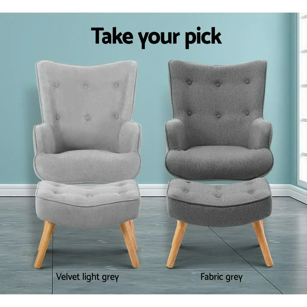 Artiss Armchair Set with Ottoman Grey Lansar - Mekamart Australia