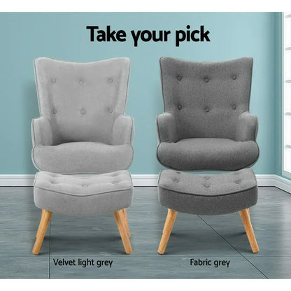 Artiss Armchair Set with Ottoman Grey Lansar - Mekamart Australia