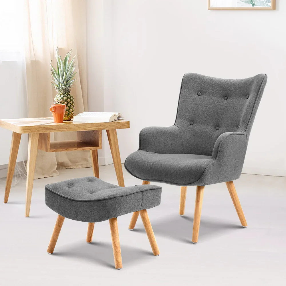 Artiss Armchair Set with Ottoman Grey Lansar - Mekamart Australia