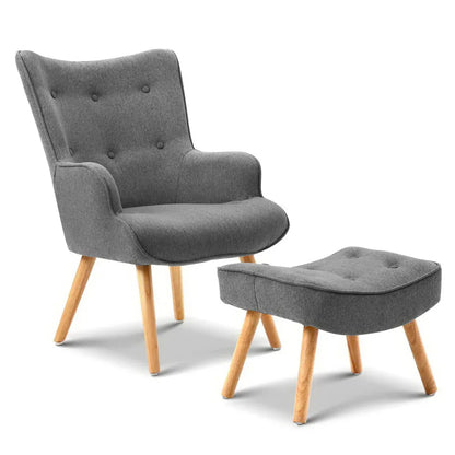 Artiss Armchair Set with Ottoman Grey Lansar - Mekamart Australia