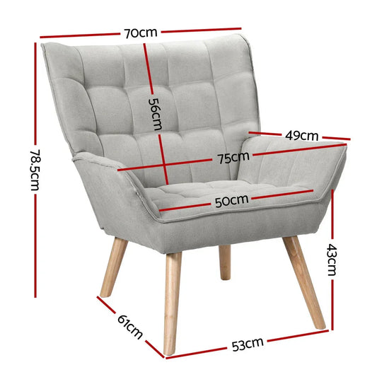 Artiss Armchair Lounge Chair Accent Chairs Sofa Linen Fabric Cushion Seat Grey - Mekamart Australia