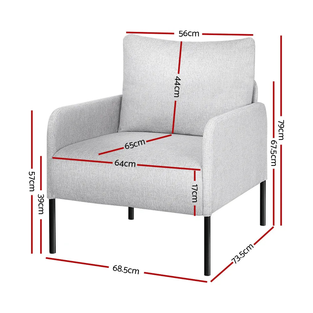 Artiss Armchair Accent Chair Pillow Fabric Grey - Mekamart Australia