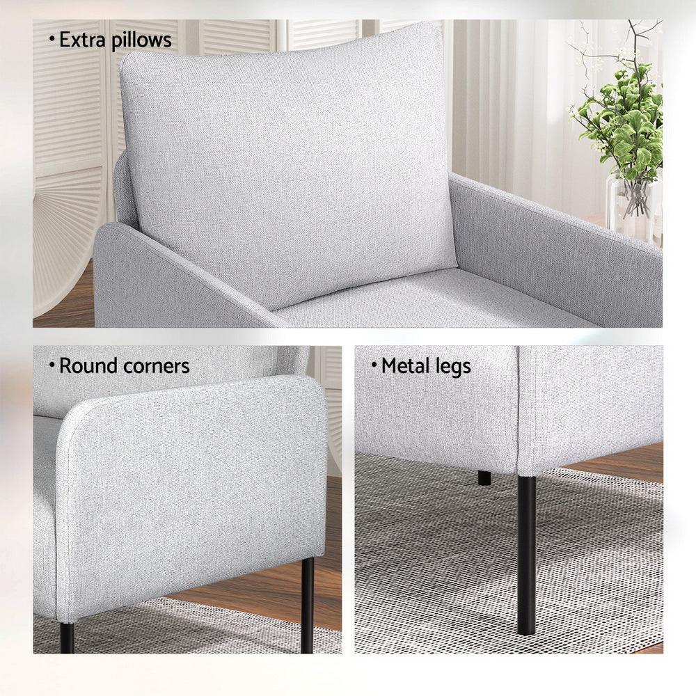 Artiss Armchair Accent Chair Pillow Fabric Grey - Mekamart Australia