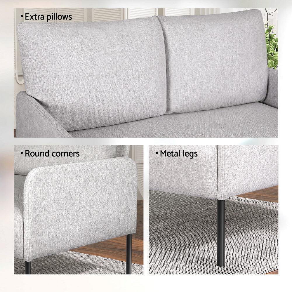 Artiss Armchair 2-Seater Sofa Pillow Linen Grey - Mekamart Australia