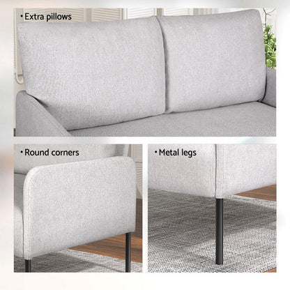 Artiss Armchair 2-Seater Sofa Pillow Linen Grey - Mekamart Australia