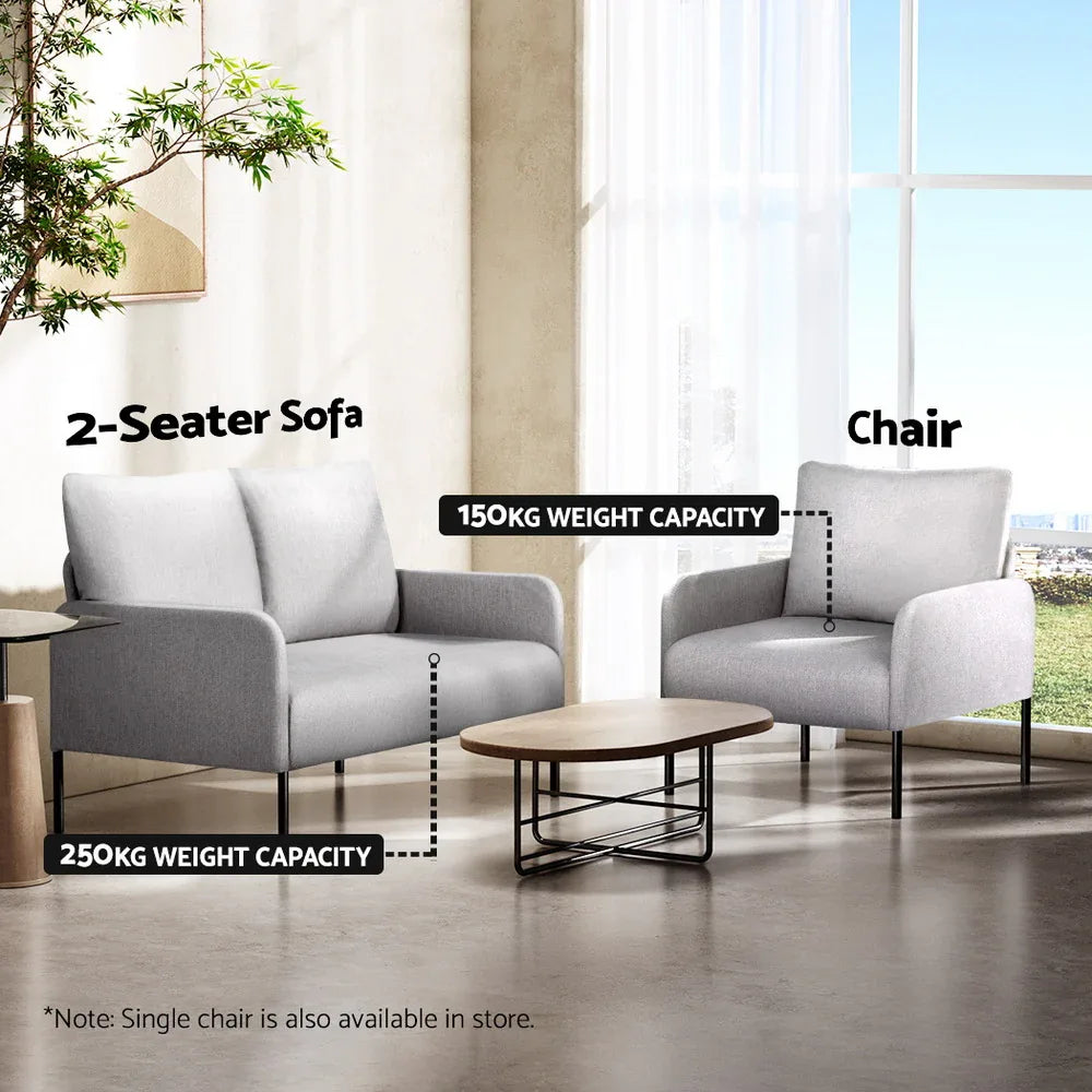 Artiss Armchair 2-Seater Sofa Pillow Linen Grey - Mekamart Australia