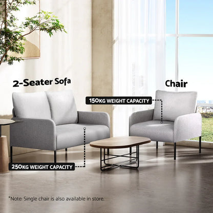Artiss Armchair 2-Seater Sofa Pillow Linen Grey - Mekamart Australia