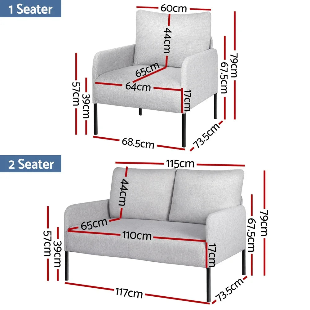Artiss Armchair 4 Seater Sofa Set Pillow Gery Kane - Mekamart Australia
