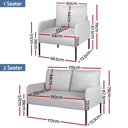 Artiss Armchair 4 Seater Sofa Set Pillow Gery Kane - Mekamart Australia