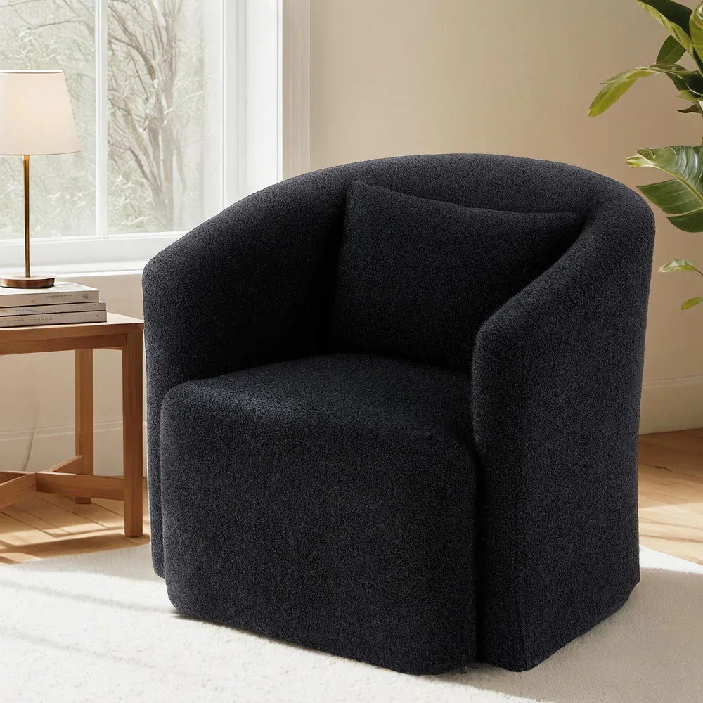 Artiss Round Swivel Armchair Sherpa Fleece Black - Mekamart Australia