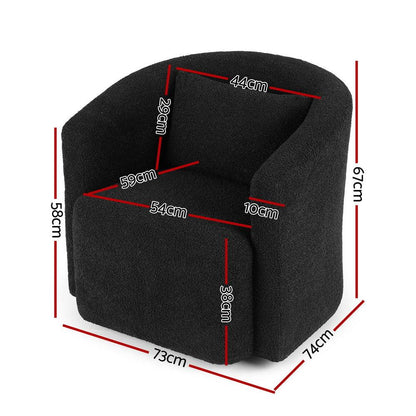 Artiss Round Swivel Armchair Sherpa Fleece Black - Mekamart Australia