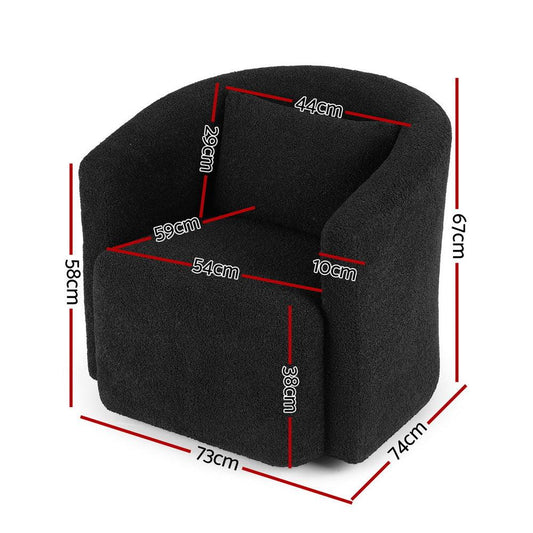 Artiss Round Swivel Armchair Sherpa Fleece Black - Mekamart Australia
