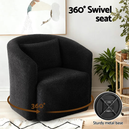 Artiss Round Swivel Armchair Sherpa Fleece Black - Mekamart Australia