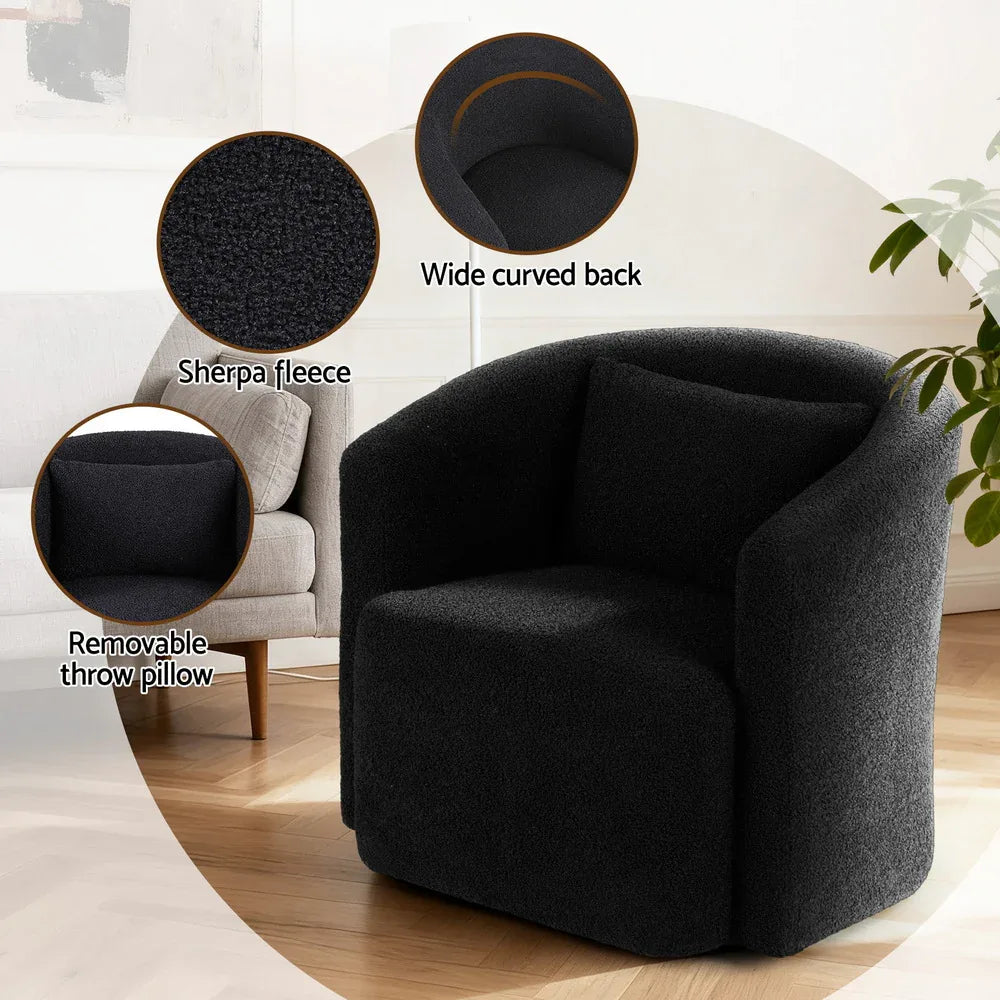 Artiss Round Swivel Armchair Sherpa Fleece Black - Mekamart Australia