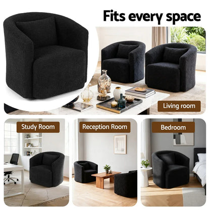 Artiss Round Swivel Armchair Sherpa Fleece Black - Mekamart Australia