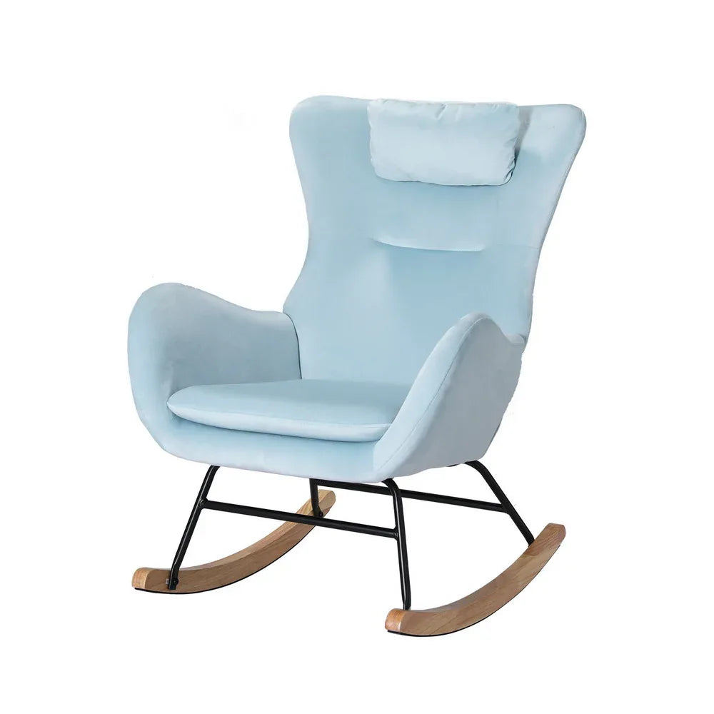 Artiss Rocking Chair Armchair Pillow Velvet Blue - Mekamart Australia