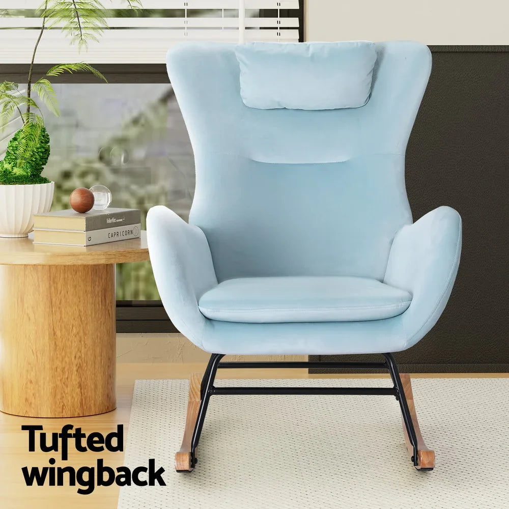 Artiss Rocking Chair Armchair Pillow Velvet Blue - Mekamart Australia