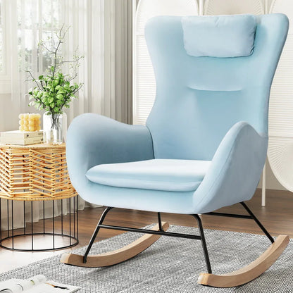 Artiss Rocking Chair Armchair Pillow Velvet Blue - Mekamart Australia