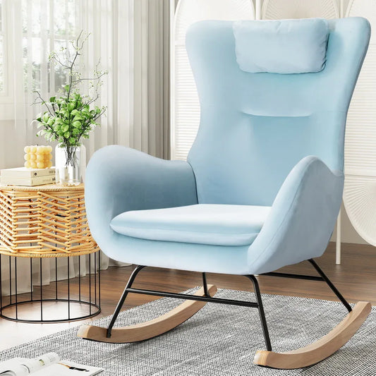 Artiss Rocking Chair Armchair Pillow Velvet Blue - Mekamart Australia