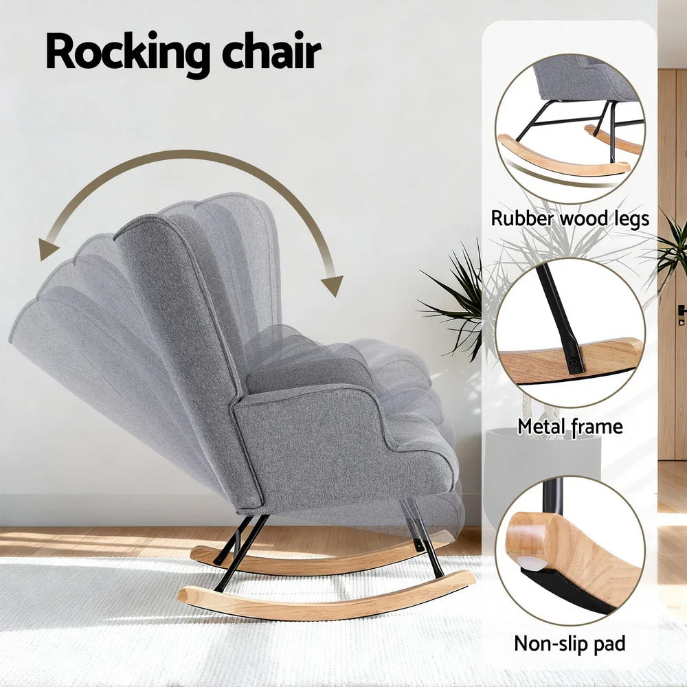 Artiss Rocking Armchair Nursing Chair Linen Fabric Grey - Mekamart Australia