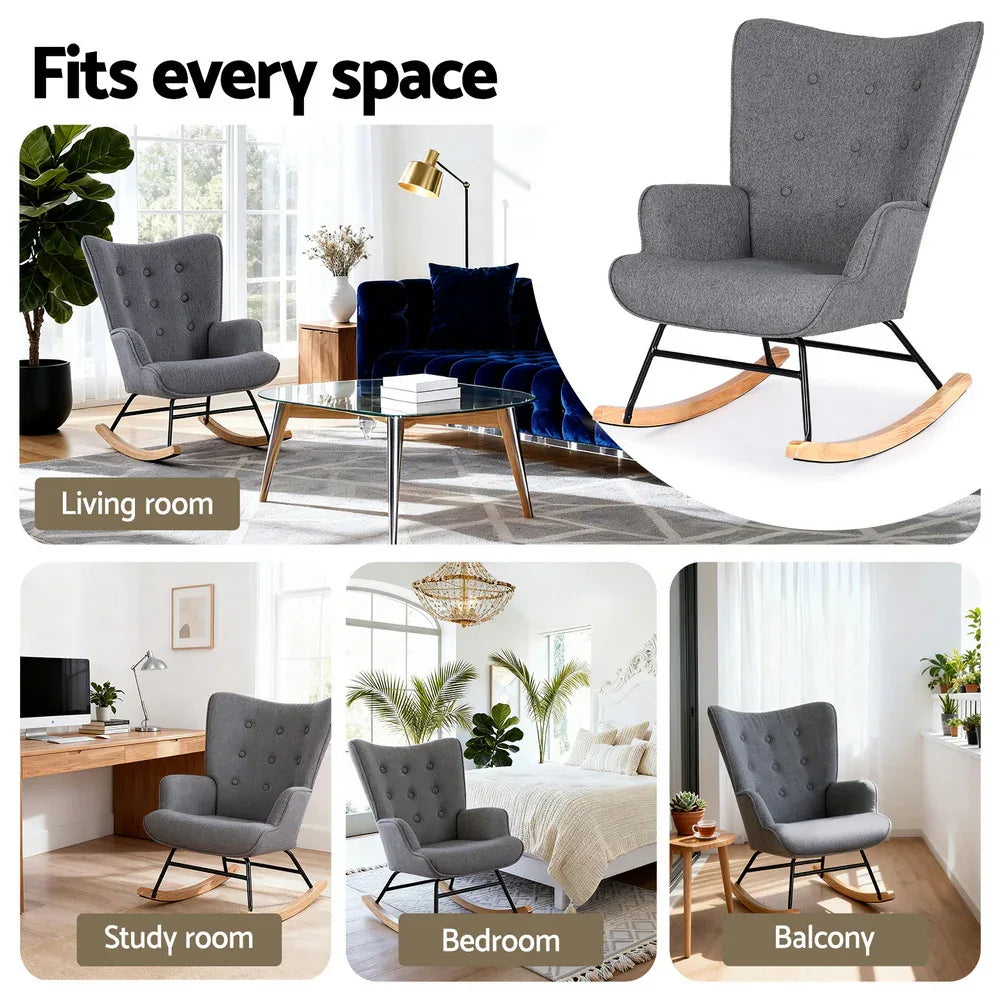 Artiss Rocking Armchair Nursing Chair Linen Fabric Grey - Mekamart Australia
