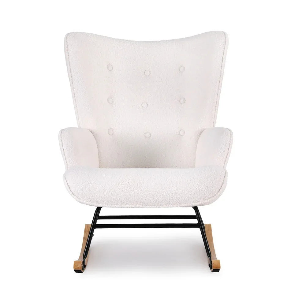 Artiss Rocking Armchair Nursing Chair Boucle Fabric White - Mekamart Australia