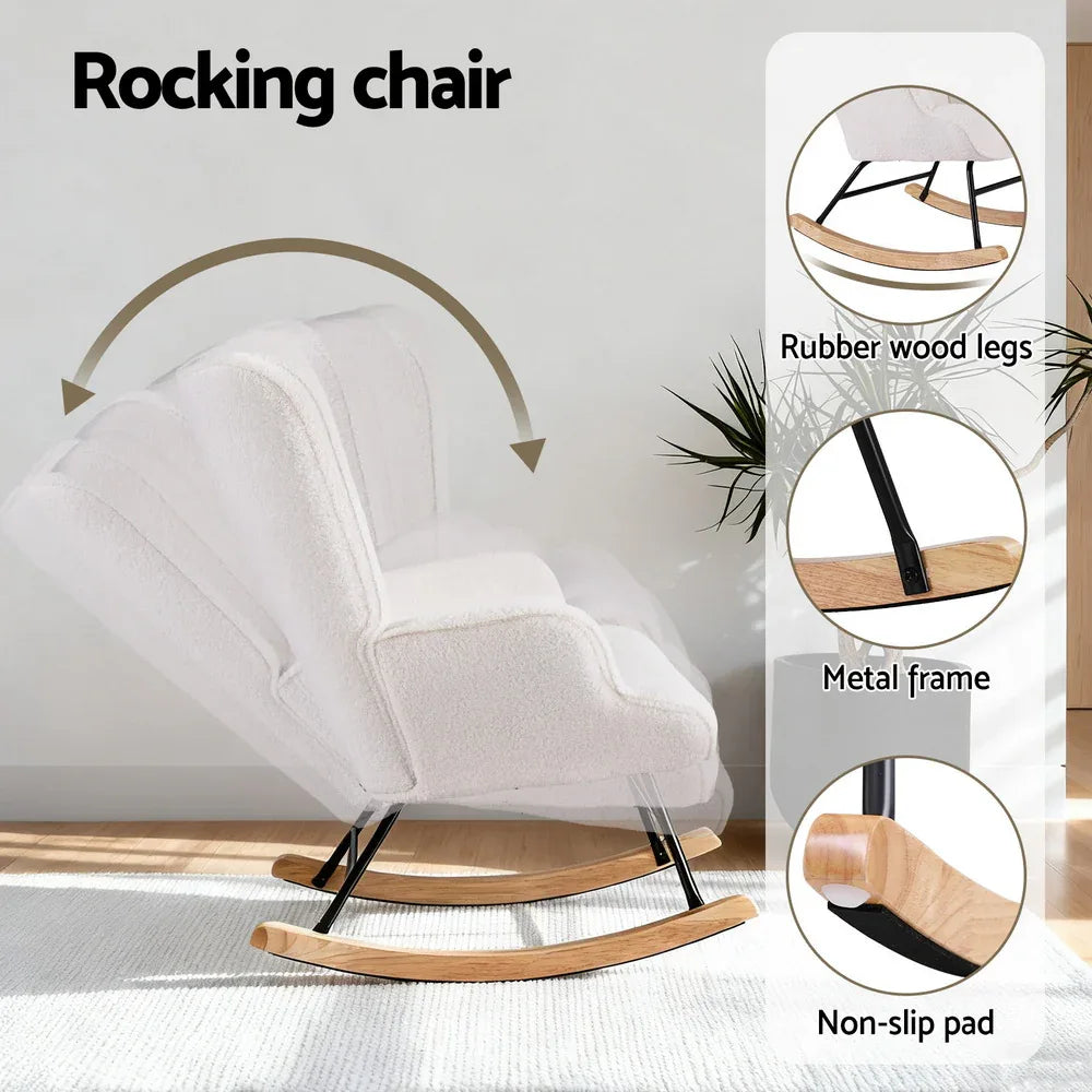 Artiss Rocking Armchair Nursing Chair Boucle Fabric White - Mekamart Australia