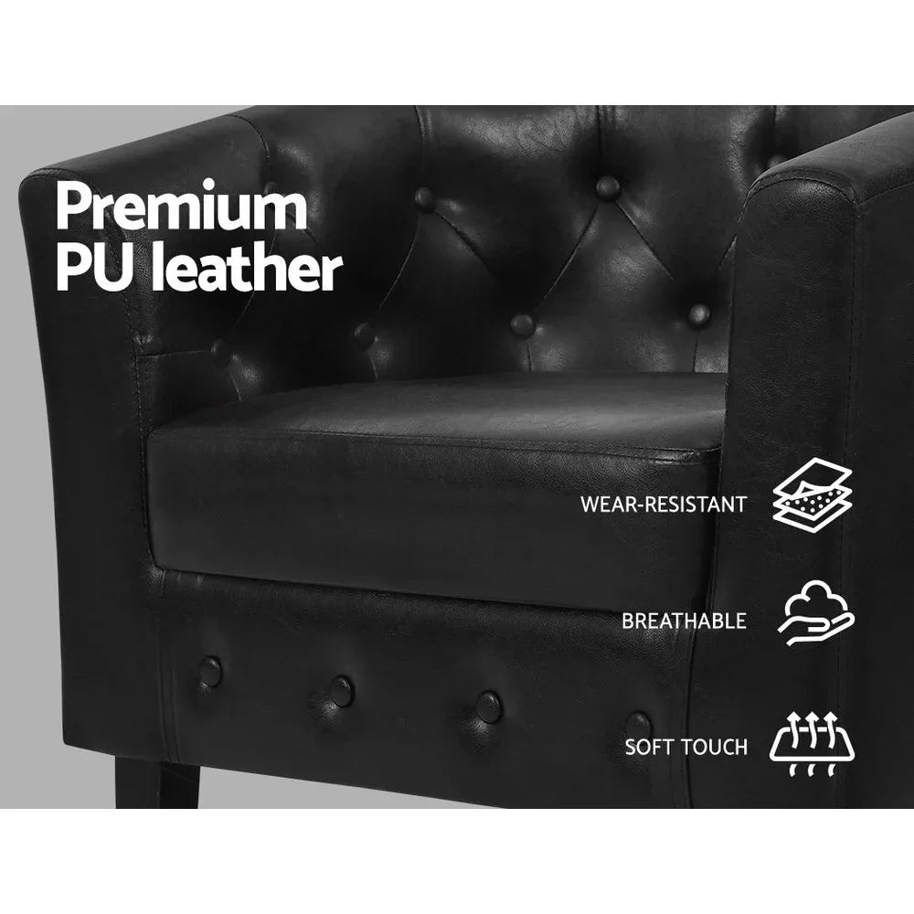 Artiss Armchair Set with Ottoman Black Ava - Mekamart Australia