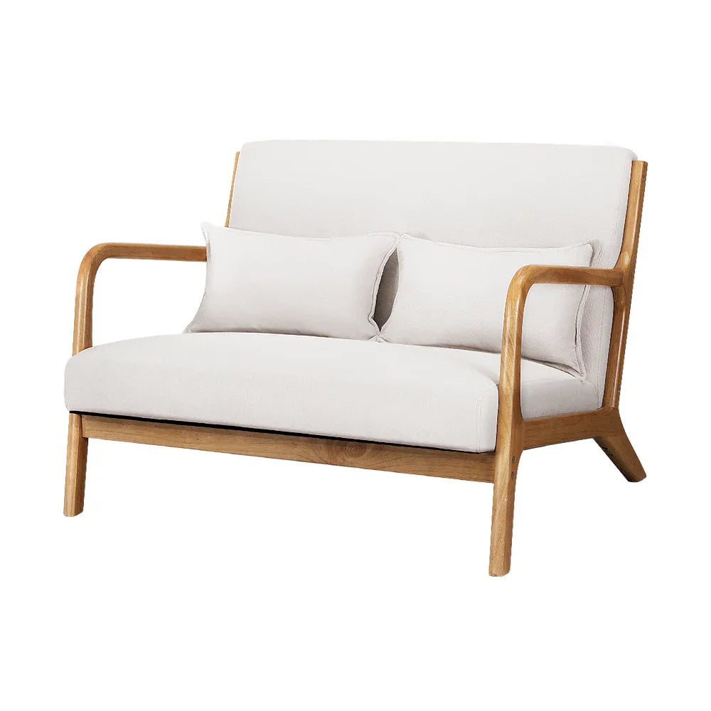 Artiss Armchair Lounge Chair Accent Armchairs Couch Sofa Loveseat Beige Wood - Mekamart Australia
