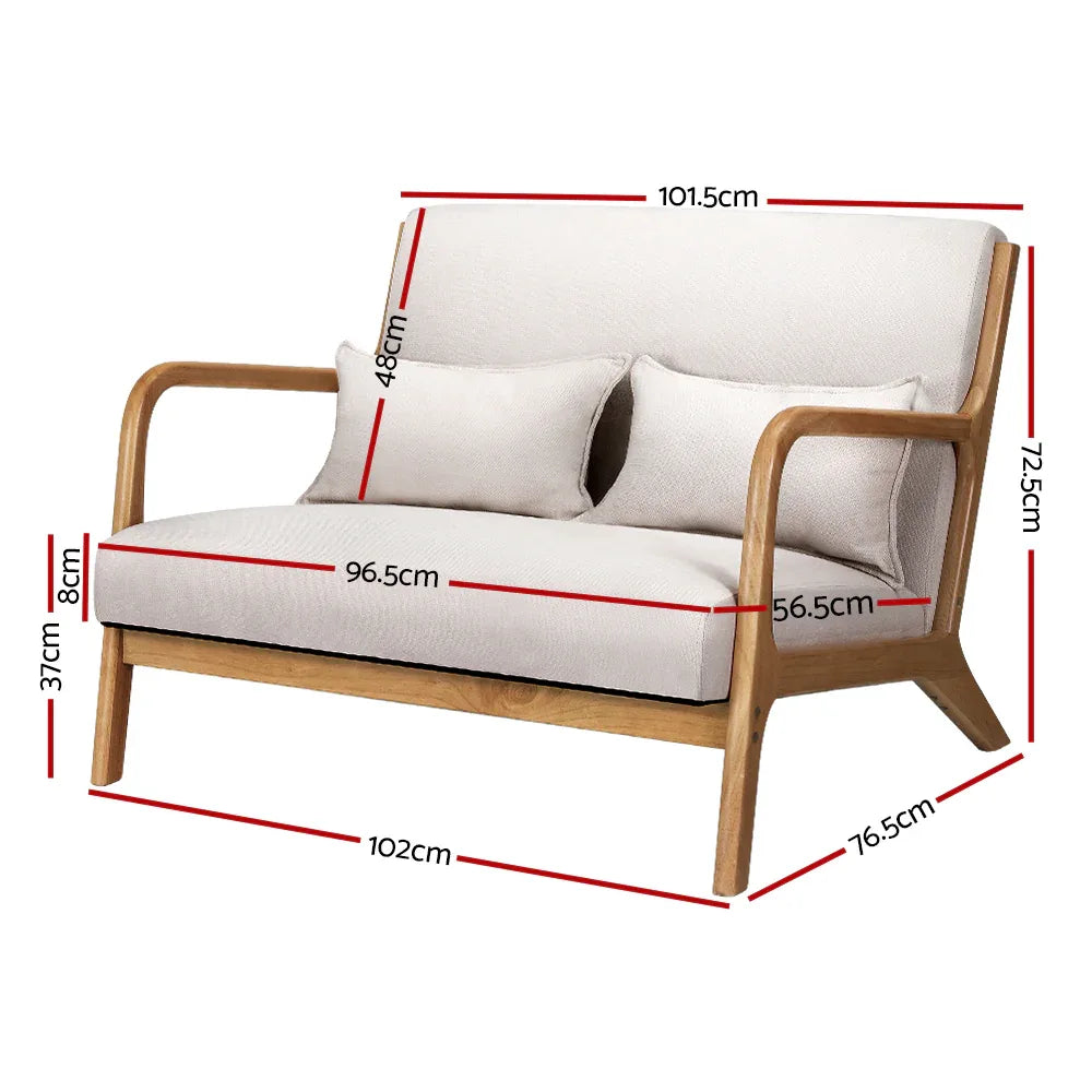 Artiss Armchair Lounge Chair Accent Armchairs Couch Sofa Loveseat Beige Wood - Mekamart Australia