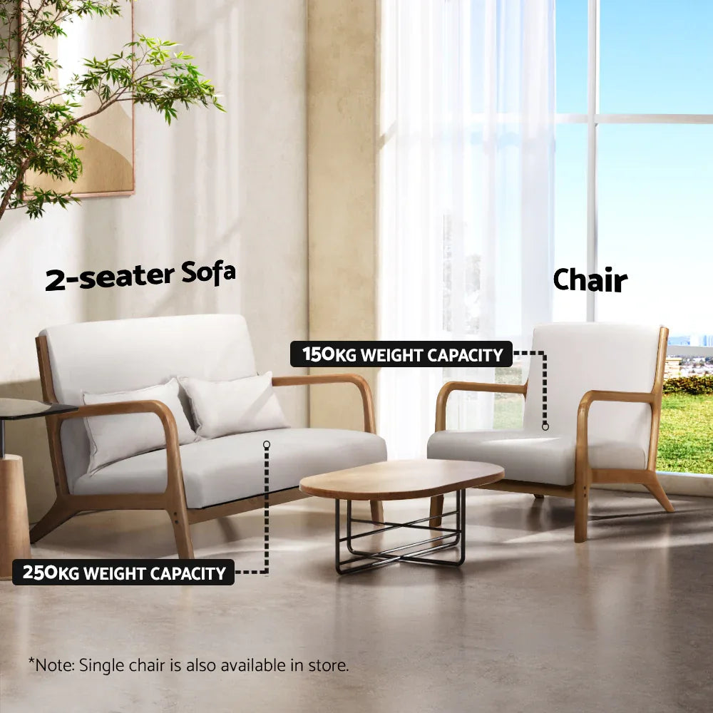 Artiss Armchair Lounge Chair Accent Armchairs Couch Sofa Loveseat Beige Wood - Mekamart Australia