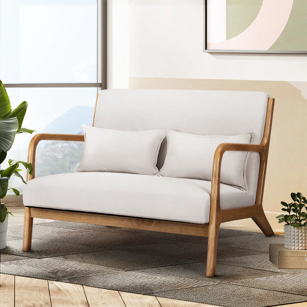 Artiss Armchair Lounge Chair Accent Armchairs Couch Sofa Loveseat Beige Wood - Mekamart Australia