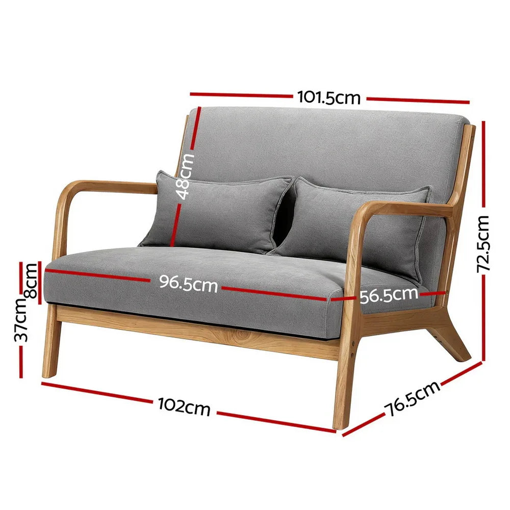 Artiss Armchair 2-seater Loveseat Fabric Grey - Mekamart Australia