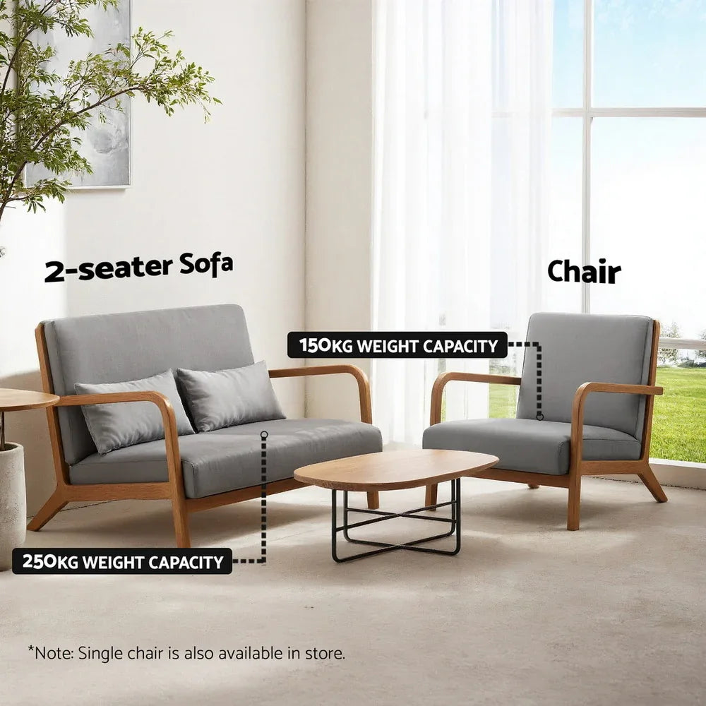 Artiss Armchair 2-seater Loveseat Fabric Grey - Mekamart Australia