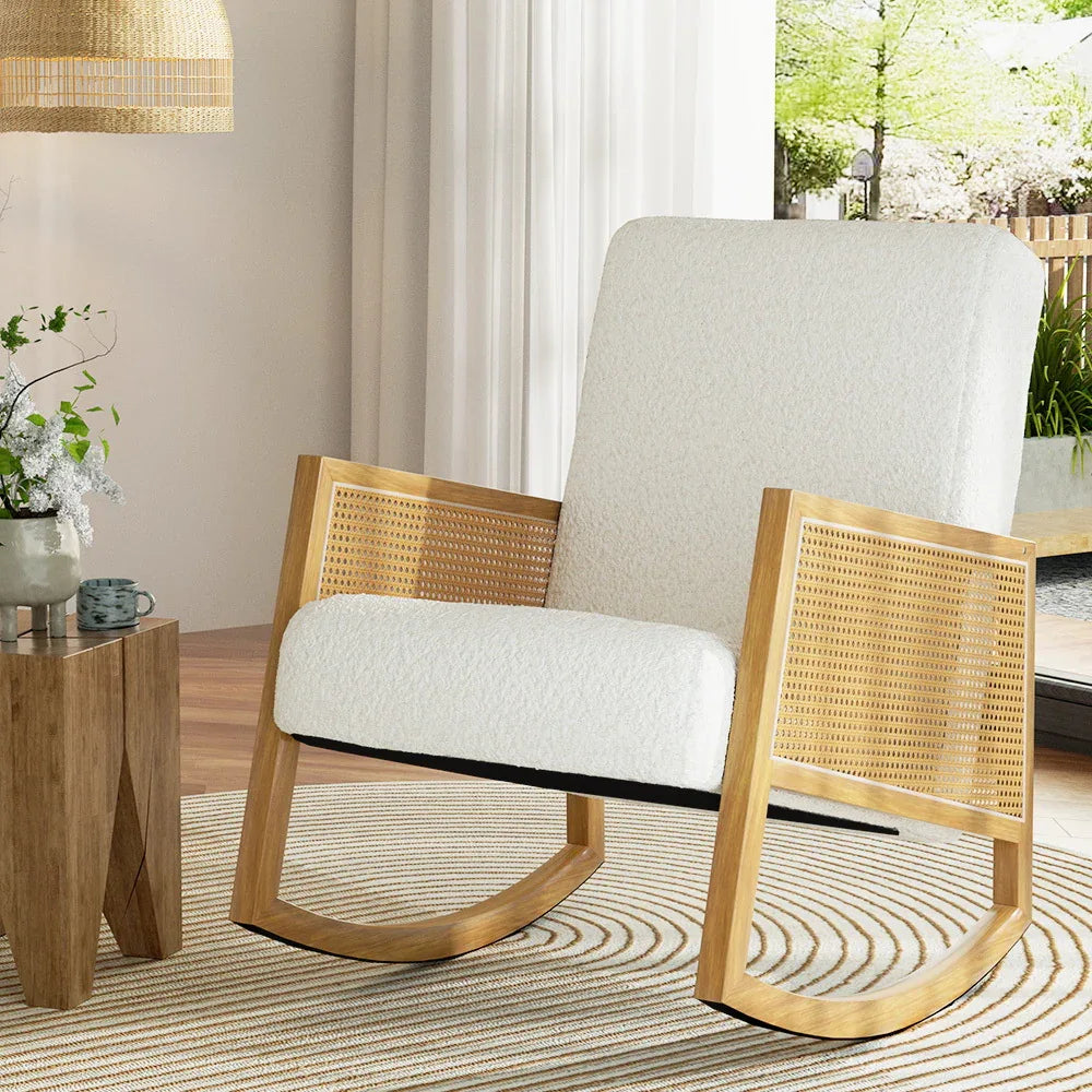 Artiss Armchair Rocking Chair Boucle Rattan White - Mekamart Australia