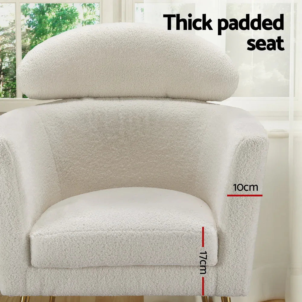 Artiss Armchair Boucle Fabric White Yoli - Mekamart Australia