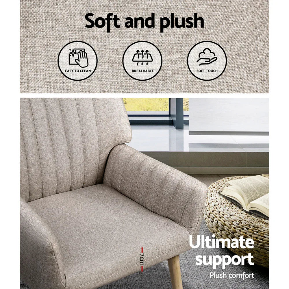 Artiss 2X Armchair Faux Fabric Beige - Mekamart Australia