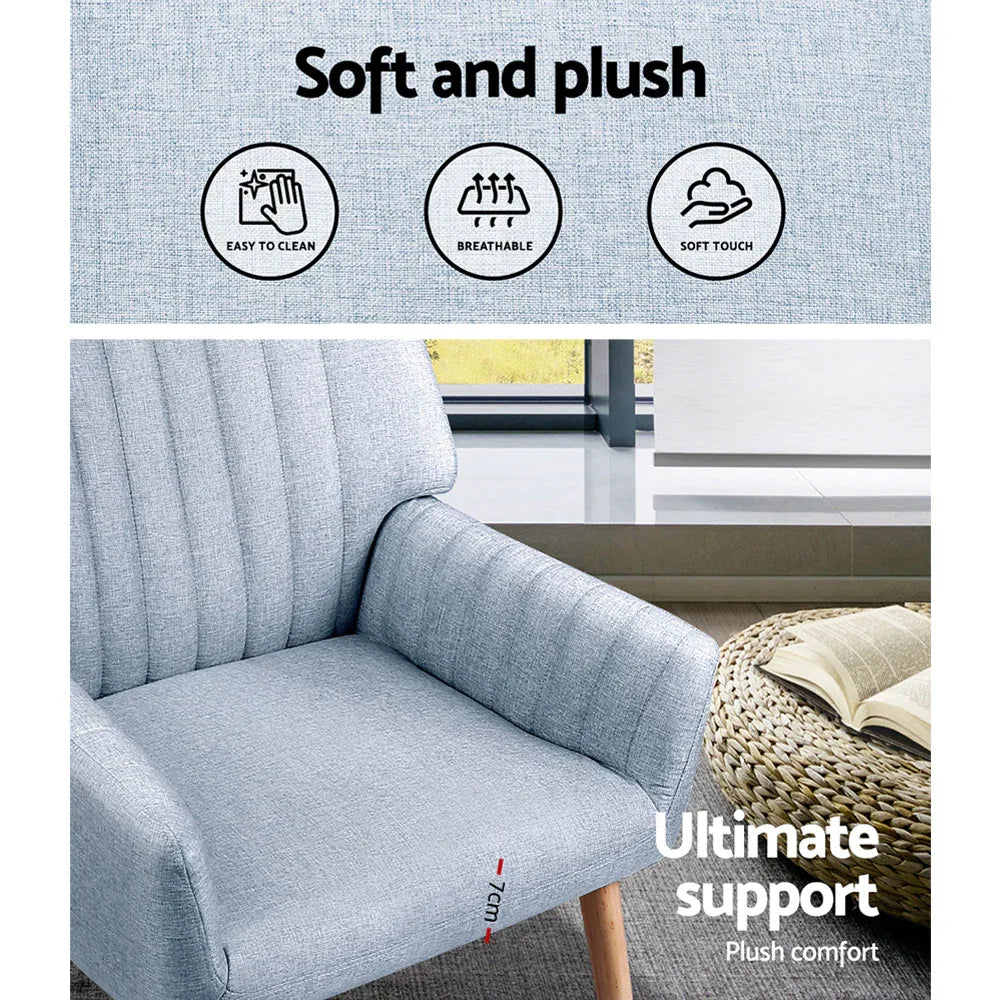Artiss Armchair Fabric Blue Grey Sebastini - Mekamart Australia