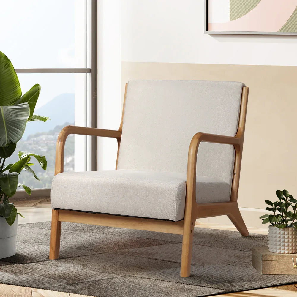 Artiss Armchair Fabric Beige Olive - Mekamart Australia