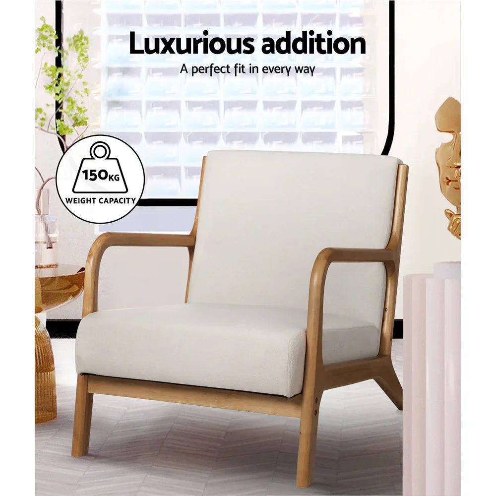 Artiss Armchair Fabric Beige Olive - Mekamart Australia