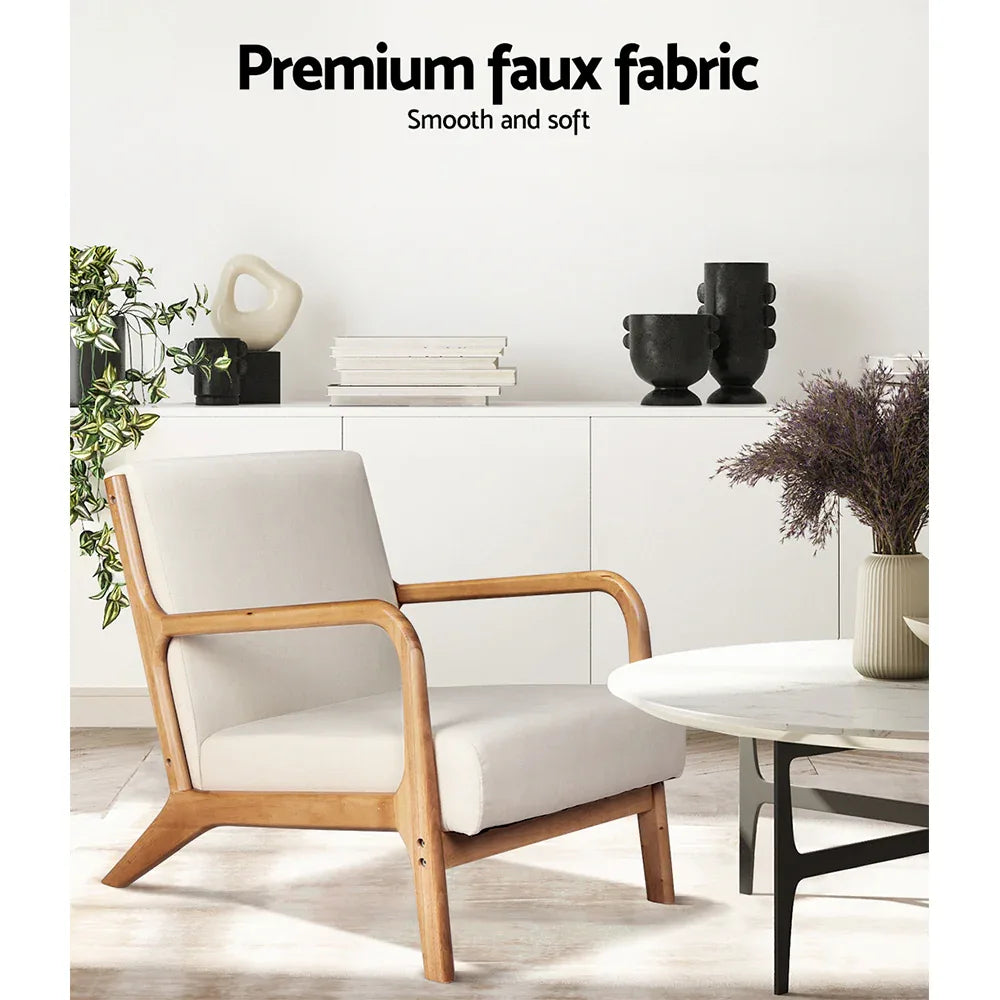 Artiss Armchair Fabric Beige Olive - Mekamart Australia