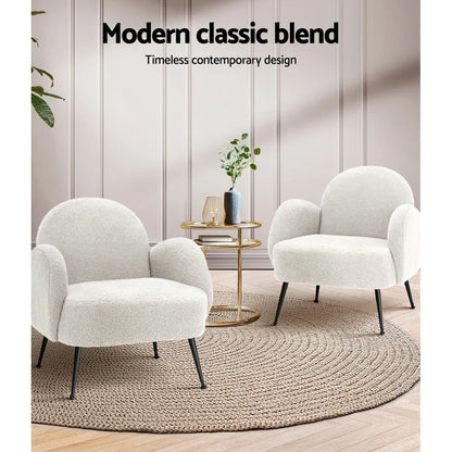 Artiss Armchair Boucle White Hanes - Mekamart Australia