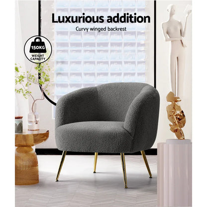 Artiss Armchair Lounge Chair Accent Chairs Arm Armchairs Sherpa Boucle Charcoal - Mekamart Australia