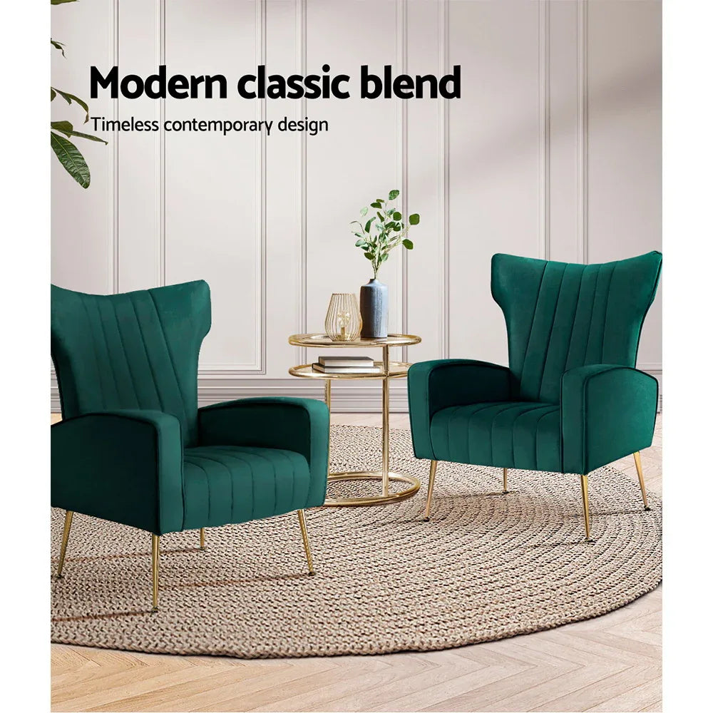 Artiss Armchair Green Velvet Kate - Mekamart Australia