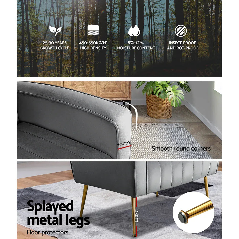 Artiss Armchair Grey Velvet Kate - Mekamart Australia