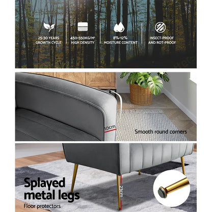Artiss Armchair Grey Velvet Kate - Mekamart Australia