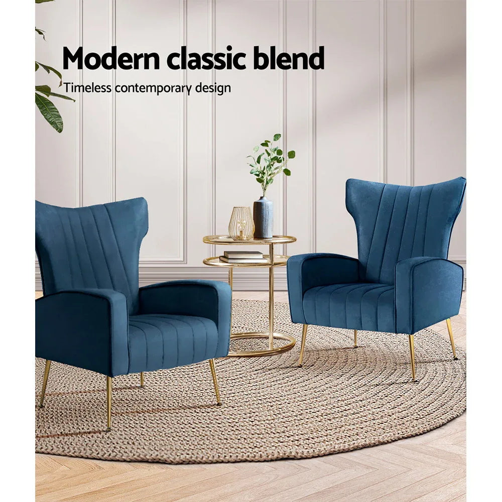 Artiss Armchair Navy Velvet Kate - Mekamart Australia